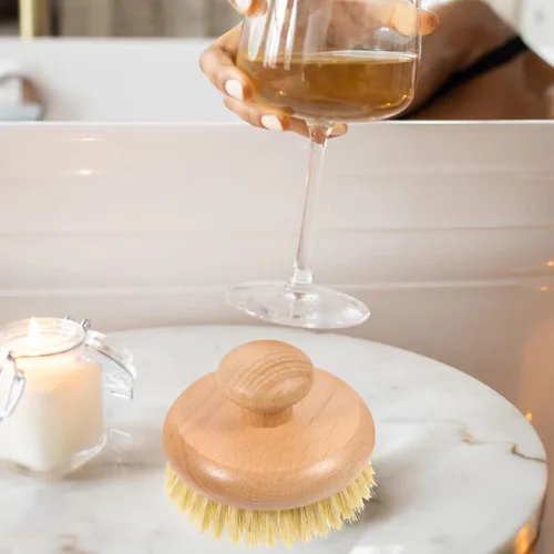 Vista 7 de Cepillo de ducha con mango para la espalda, exfoliante corporal de madera, cepillo de ducha de baño para cepillado húmedo o seco