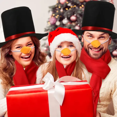 Vista 6 de Snowman Costume Kit Christmas Winter Frosty Costume Snowman Hat with Red Band Carrot Nose Scarf Gloves Pom Pom Balls