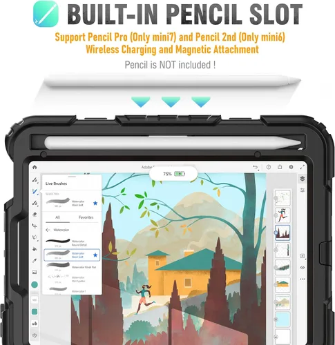 Vista 3 de HXCASEAC Funda para iPad mini 7 (A17 Pro)/iPad mini 6 de 8.3 pulgadas, protección de cuerpo completo con correa de transporte, correa de mano
