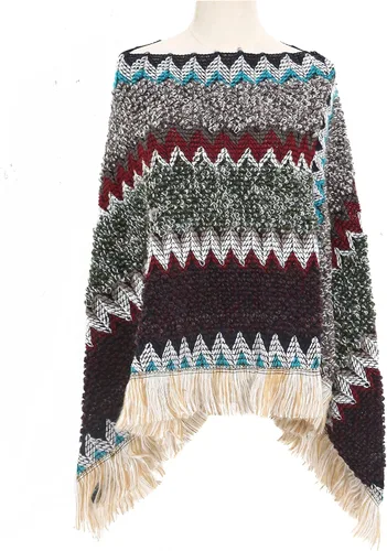 Vista 6 de SherryDC Poncho con flecos de punto en zigzag para mujer