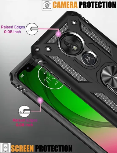 Vista 4 de Funda para Moto G7 Play & Optimo, soporte magnético de anillo de coche de grado militar Kickstand Defender Funda protectora para Motorola Moto G7