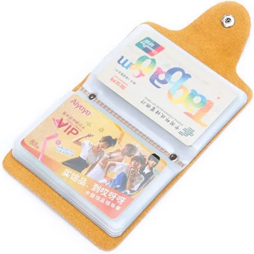 Vista 6 de YaJaMa Cartera para tarjetas de crédito, pequeña, de piel auténtica, 26 ranuras, para tarjetas, organizador para mujeres y hombres, Amarillo