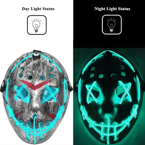Vista 2 de ZLIXING Jason Costume Mask Led Purge Mask Light up Scary Halloween Costumes Mask for Men Women Adults Kids