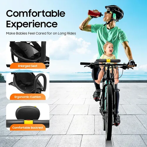 Vista 5 de Asiento de bicicleta para niños, silla de bicicleta para niños, asiento seguro retráctil montado en la parte delantera, para niños de 1 a 5 años
