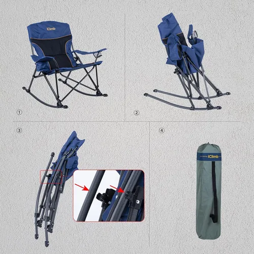 Vista 3 de iClimb 2 sillas plegables acolchadas y 2 sillas plegables compactas resistentes y 1 mesa cuadrada plegable para cuatro personas, camping, patio