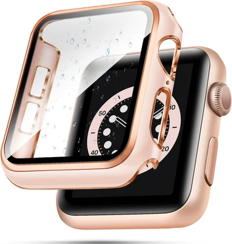 Vista 16 de top4cus Carcasa de 38mm compatible con Apple Watch, con protector de pantalla de vidrio templado incorporado, cubierta de PC para iWatch Series