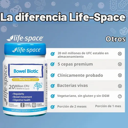 Vista 7 de Life-Space Probióticos bióticos intestinales para regularidad, porción de 2 meses, 20 mil millones de UFC y 5 cepas, apoya el movimiento intestinal