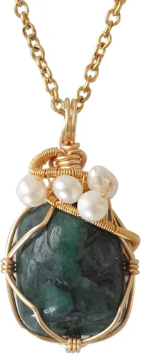 Vista 16 de Collar de cristal llamativo con piedra natal y perla para mujer - chapado en oro