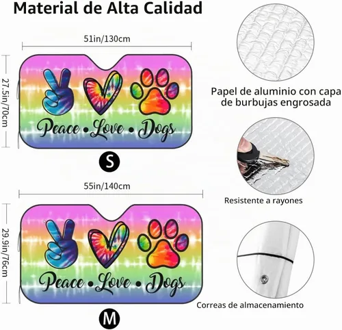 Vista 2 de YETTA YANG - Parasol para parabrisas delantero con diseño de arcoíris, amor, paz, patas de perros, protector plegable para el sol del automóvil