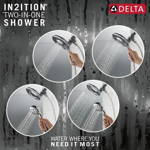 Vista 5 de Delta 4-Setting In2ition 2-in-1 Dual Shower Head with HandHeld Spray, Chrome Detachable Shower Head with Hose, Showerhead, 1.75 GPM Flow Rate