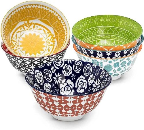 Vista 6 de Annovero Cuencos de cereales, tazas de postre Platos de cocina para servir Apto para microondas Vajilla de porcelana colorida