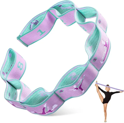 Vista 7 de Correa de estiramiento para niños, banda elástica de gimnasia para estiramiento de ballet y danza con 8 bucles, correa de resistencia ajustable