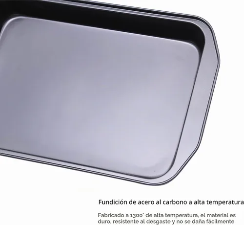 Vista 6 de Molde antiadherente de acero al carbono rectangular grande negro para hornear horno, 17 pulgadas