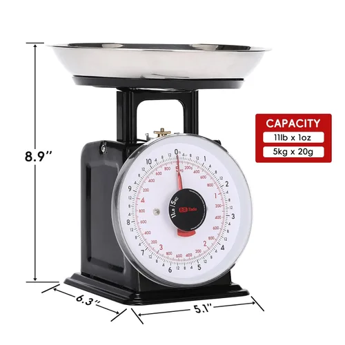 Vista 3 de Tada Escala mecánica de alimentos de cocina analógica de 11 lb con esfera de pesaje con cuenco