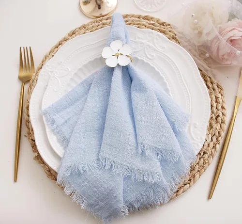Vista 8 de Servilletas de tela con juego de 6 servilletas de gasa con flecos, 100% algodón natural suave, servilletas lavables, ideales para bodas