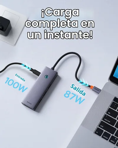 Vista 6 de Baseus - Estación de acoplamiento para computadora portátil 7 en 1, 3 monitores, USB C HUB con HDMI 4K, VGA, 100 W PD, 3 USB para iPhone