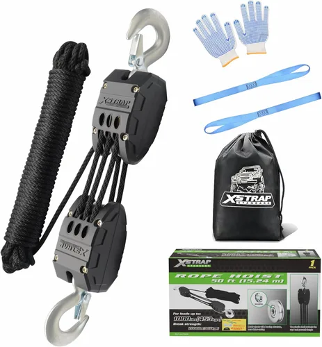 Vista 9 de XSTRAP STANDARD - Polipasto de cuerda de 50 pies, resistente bloque de rueda de rotura de 2000 libras Tackle Pulley System for Lifting Heavy