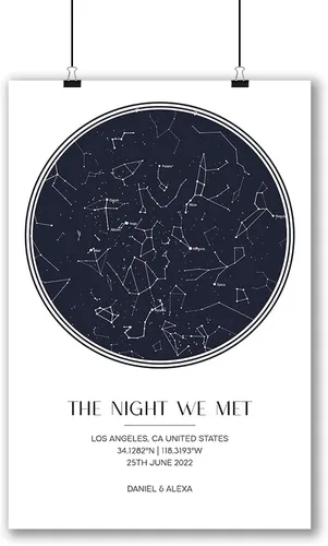 Vista 5 de Póster de mapa de estrellas personalizado con fecha y lugar específico, lienzo impreso de mapa de constelación, para cumpleaños, boda, romántico