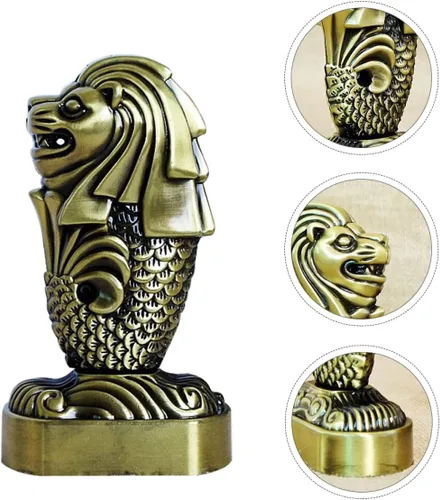 Vista 3 de LIFKOME Decoración para el hogar, 1 unidad, adorno de gárgola retro, aleación china para metal presente coche bronce suerte Merlion Lion decoración