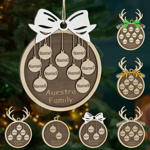 Vista 10 de Adornos de Navidad personalizados, familia de 1 nombre, adornos de Navidad de madera personalizados, decoración personalizada, decoración de árbol