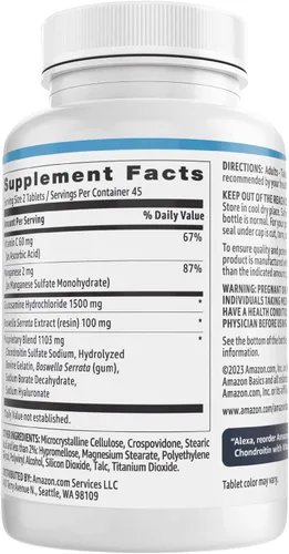 Vista 2 de Amazon Basics - Glucosamina Condroitina, 1500 mg, con Vitamina C 60 mg, 90 Comprimidos (2 por porción), Sin Gluten