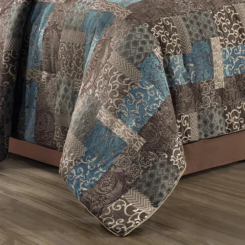 Vista 5 de Loom and Mill Juego de edredón de 9 piezas de Jacquard, juego de edredón tradicional de patchwork vintage tamaño Queen, ropa de cama ultra suave