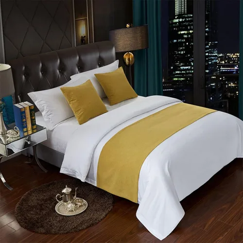 Vista 8 de Juego de camino de cama y almohada de color liso, bufanda de cama de hotel, ropa de cama de algodón, tapete de protección de cama para dormitorio