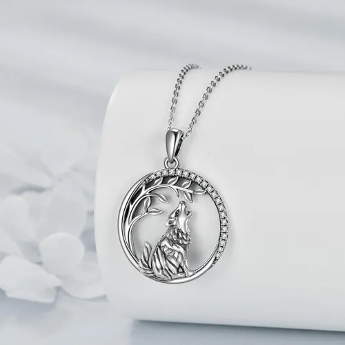 Vista 2 de Collar de plata de ley 925 con colgante de árbol de la vida, diseño de caballo, jirafa, lobo, hongo, joyería fina, regalos para mujeres y niñas