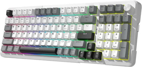 Vista 10 de Redragon K742 Teclado Mecánico Inalámbrico para Juegos con Perilla, Bluetooth 5.0/2.4GHz/USB C Teclado Cableado Cremoso con Teclado Numérico