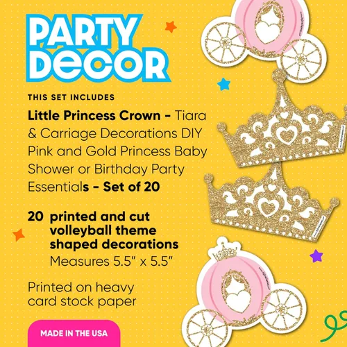 Vista 2 de Big Dot of Happiness Corona de princesita – Tiara y carruaje decoraciones DIY rosa y dorado princesa baby shower o fiesta de cumpleaños esenciales