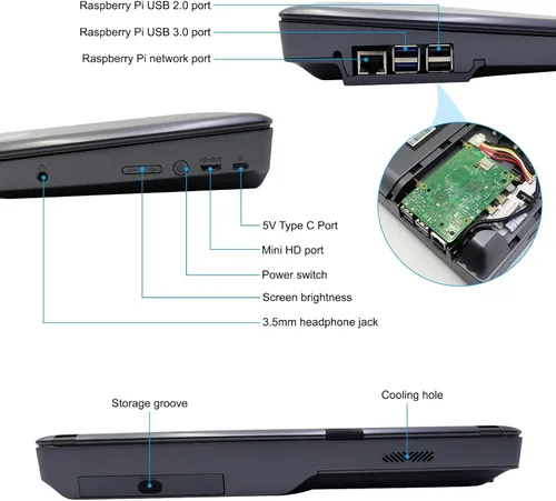 Vista 6 de ELECROW Crowpi2 - Kit todo en uno para Raspberry Pi 5, kit todo en uno para laptop Raspberry Pi con pantalla de 11.6 pulgadas (kit básico)