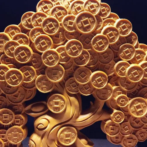 Vista 3 de Adornos de árbol de monedas para riqueza y suerte, escultura de árbol de dinero de madera maciza, decoración de oficina en casa, estatua de árbol
