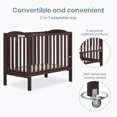 Vista 6 de Dream On Me Mini cuna portátil 2 en 1, cuna de bebé de tamaño no matrimonial para espacios pequeños, 2 alturas de colchón, diseño compacto de viaje