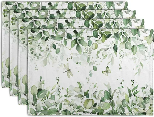Vista 66 de Juego de 4 manteles individuales del 4 de julio, manteles individuales patrióticos florales con cruces y estrellas del Día de la Independencia y Día