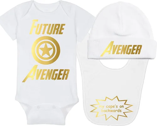 Vista 25 de Future Avenger - Mameluco de superhéroe para bebé, sombrero, manta, combinaciones de paquetes de baberos