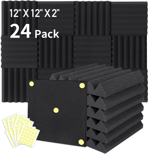 Vista 7 de Paquete de 24 paneles de espuma acústica en forma de pirámide, de 2" x 12" x 12", espuma de insonorización y cancelación de ruido con 120 piezas