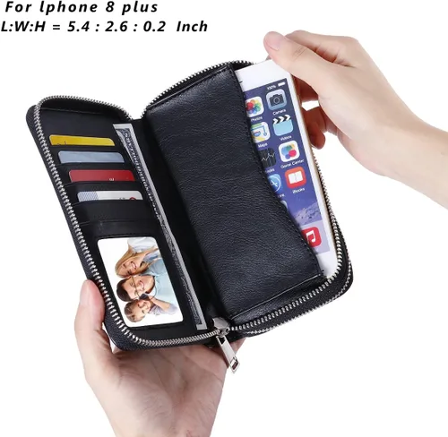 Vista 2 de Cartera de teléfono celular para mujer con doble cremallera y correa de muñeca extraíble