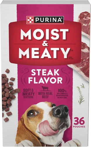 Vista 14 de Purina Moist and Meaty Hamburguesa con Sabor a Queso Cheddar Comida Seca Suave para Perros en Bolsas - 36 ct. Bolsa