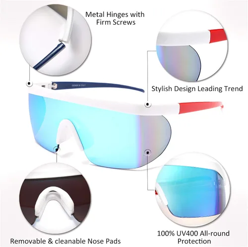 Vista 4 de FEISEDY Gafas de sol deportivas de gran tamaño de los años 80, gafas de esquí con parte superior plana, visera futurista de una pieza para mujeres