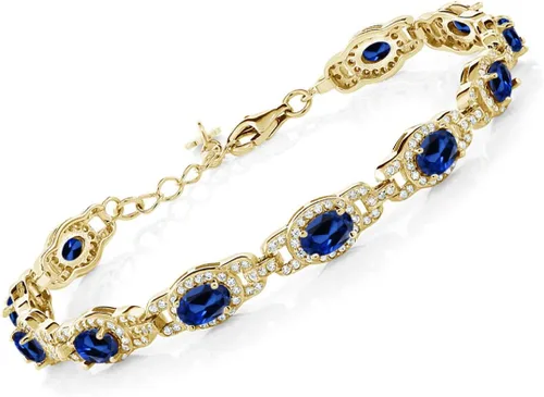Vista 25 de Gem Stone King Oval Halo Gemstone Tennis Bracelet Nano Esmeralda