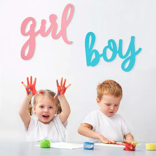 Vista 4 de Decoraciones de fondo para fiesta de revelación de género - Cartel de niño o niña (madera/azul y rosa), decoraciones de fiesta de baby shower