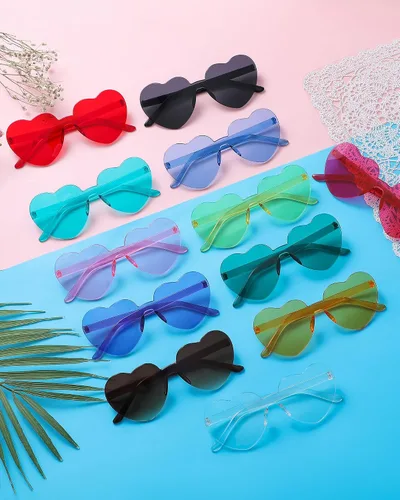Vista 2 de Dllween 812 pares de lentes de sol de corazón para mujer, lentes de corazón transparentes sin montura de moda para recuerdos de fiesta