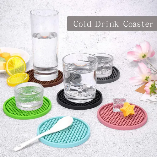 Vista 4 de ME.FAN Posavasos de silicona [paquete de 6] posavasos gruesos con soporte, tapete para tazas, antideslizante, antiadherente, se mantiene en su