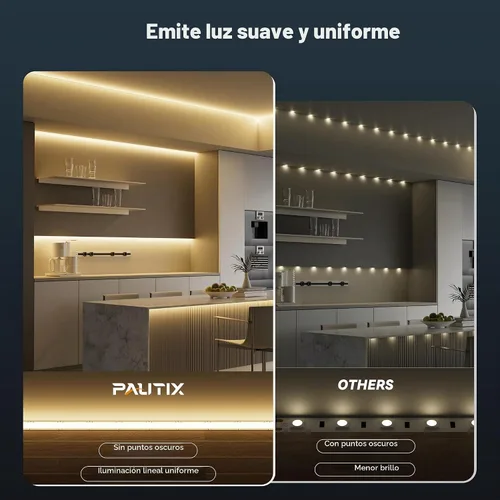 Vista 3 de PAUTIX Tira de luz LED COB de 5 mm 16.4 pies/5 m 3000K Blanco cálido 504 LEDs/m, Cinta LED flexible DC24V para gabinete Hogar Proyectos