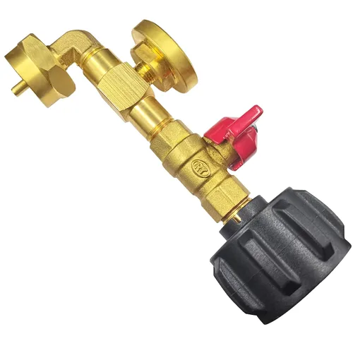 Vista 2 de Adaptador de recarga de propano Convertidor de 1 a 20 libras con válvula de control de encendido y apagado y manómetro QCC1/Type1 Adaptador