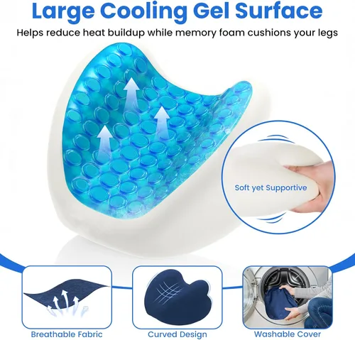 Vista 4 de Almohada de rodilla para personas que duermen de lado, almohada de espuma viscoelástica de gel refrescante para dormir de lado, en forma de corazón