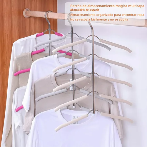 Vista 2 de Perchas de ropa multicapa para blusas, árboles, paquete de 3 perchas 5 en 1 antideslizantes para ahorrar espacio de acero inoxidable para colgar