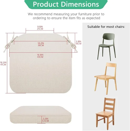 Vista 5 de Helios&Hestia Cojines para sillas de comedor de interior con lazos para cocina, cojines de asiento para exteriores con funda extraíble, parte Beige