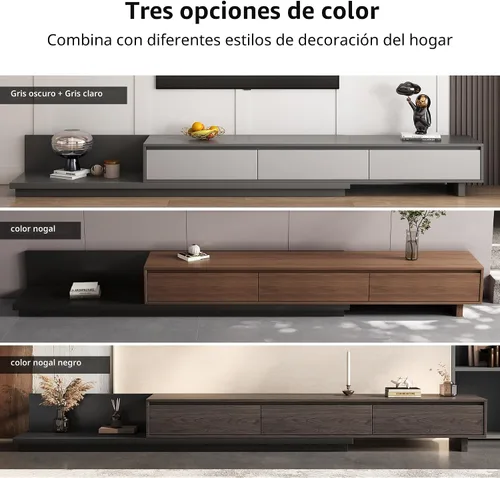 Vista 5 de Soporte de TV extensible moderno Mid-Century con 3 cajones, centro de entretenimiento ajustable para sala de estar y dormitorio (79 a 130 pulgadas)