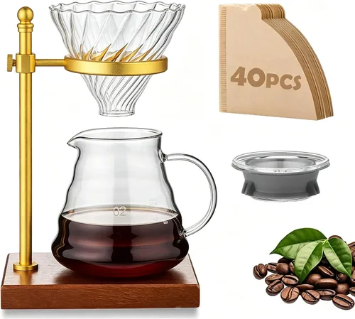 Vista 6 de Soporte para café – Soporte de madera ajustable para verter sobre la estación de café, compatible con hervidor de café y filtro, base multifuncional